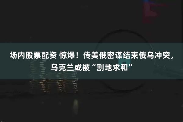 场内股票配资 惊爆！传美俄密谋结束俄乌冲突，乌克兰或被“割地求和”